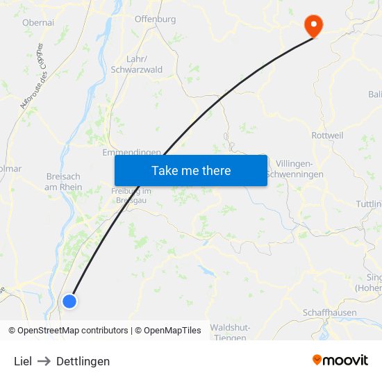 Liel to Dettlingen map