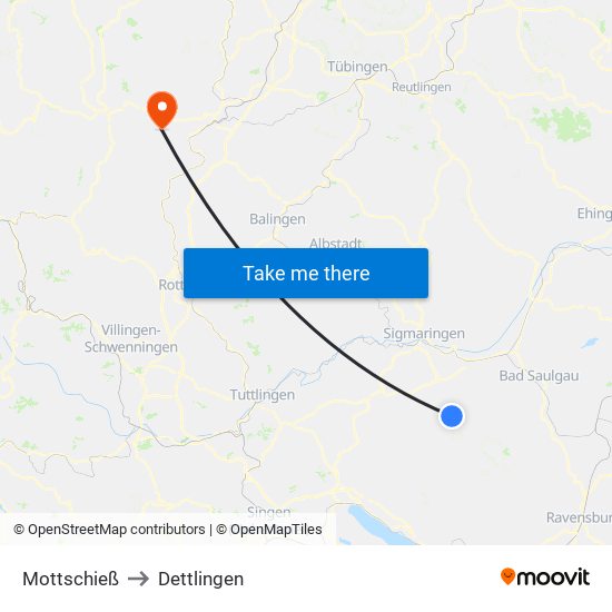 Mottschieß to Dettlingen map