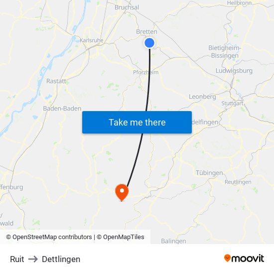 Ruit to Dettlingen map