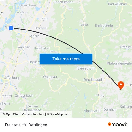 Freistett to Dettlingen map