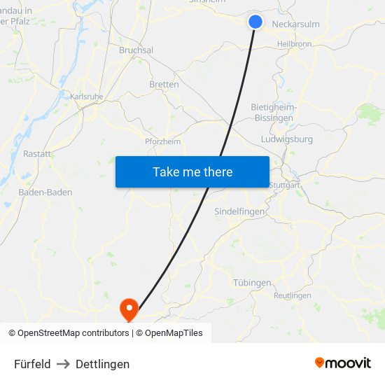 Fürfeld to Dettlingen map