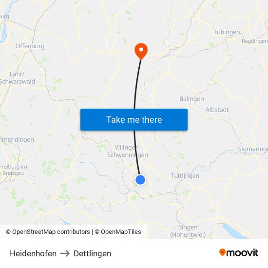 Heidenhofen to Dettlingen map