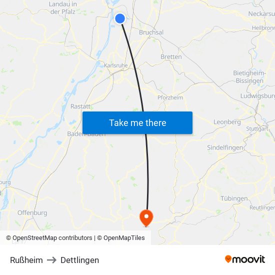 Rußheim to Dettlingen map