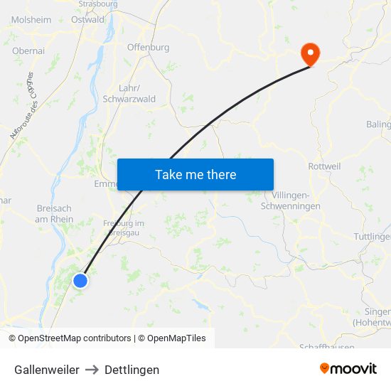 Gallenweiler to Dettlingen map