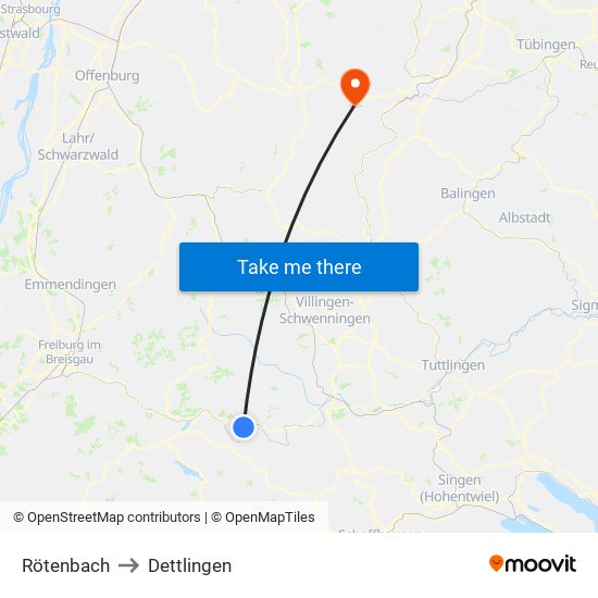 Rötenbach to Dettlingen map