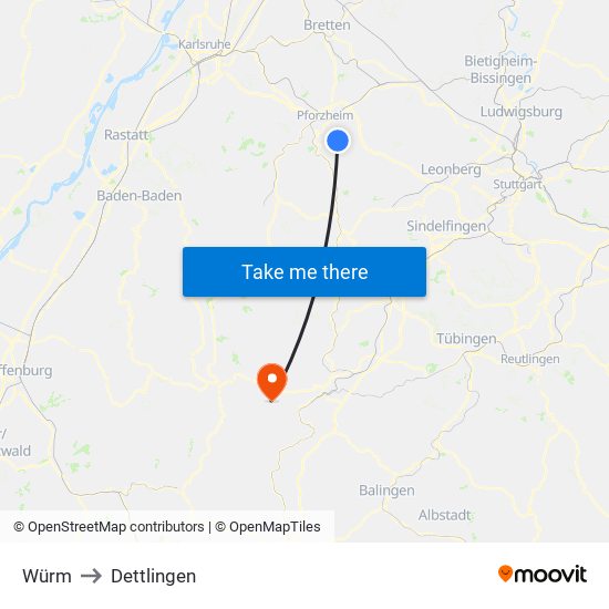 Würm to Dettlingen map