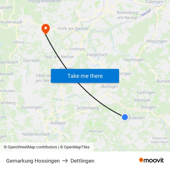 Gemarkung Hossingen to Dettlingen map