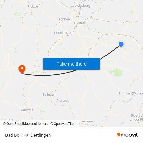 Bad Boll to Dettlingen map