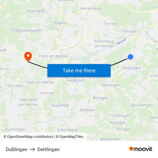 Dußlingen to Dettlingen map