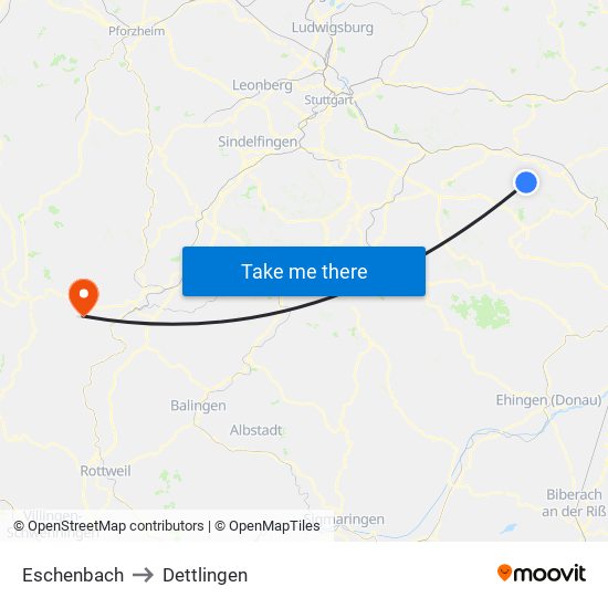 Eschenbach to Dettlingen map