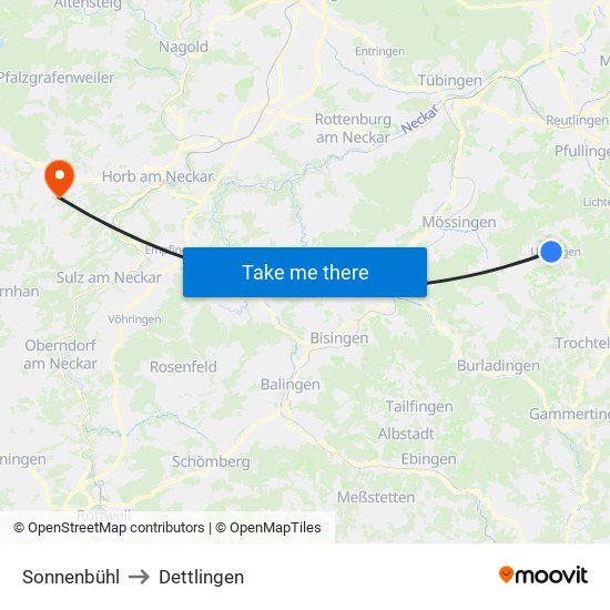 Sonnenbühl to Dettlingen map