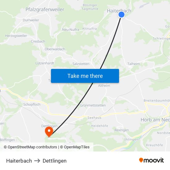 Haiterbach to Dettlingen map