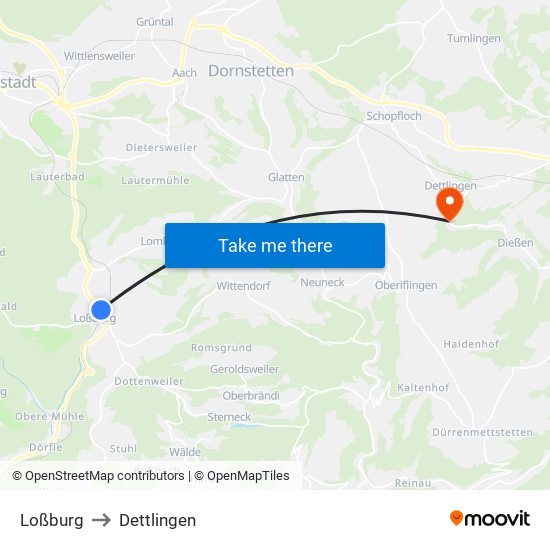 Loßburg to Dettlingen map
