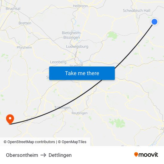 Obersontheim to Dettlingen map