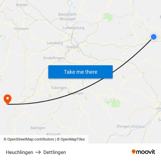 Heuchlingen to Dettlingen map