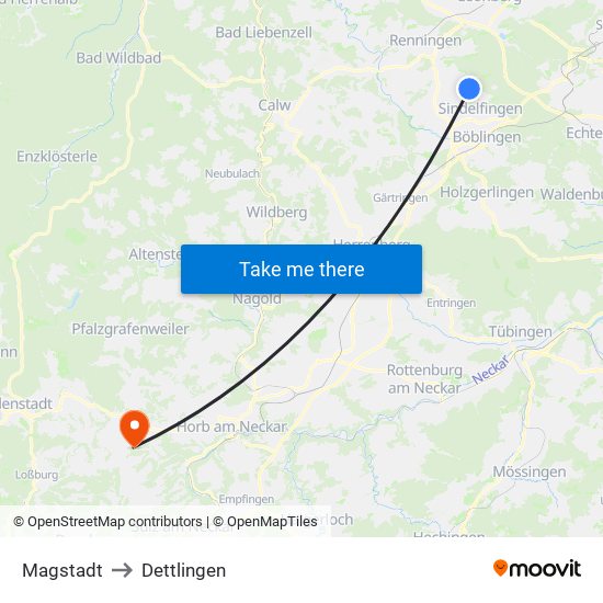 Magstadt to Dettlingen map
