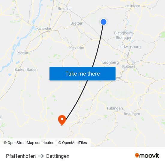 Pfaffenhofen to Dettlingen map