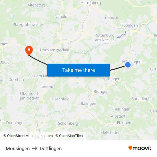 Mössingen to Dettlingen map