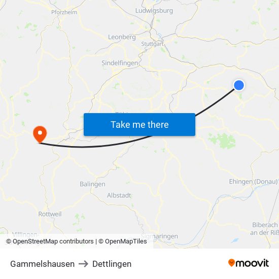 Gammelshausen to Dettlingen map