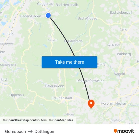 Gernsbach to Dettlingen map