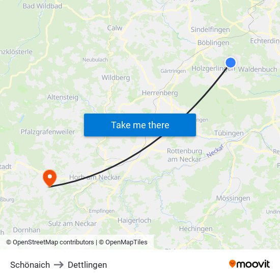 Schönaich to Dettlingen map
