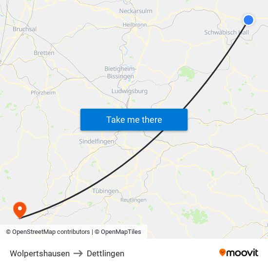 Wolpertshausen to Dettlingen map