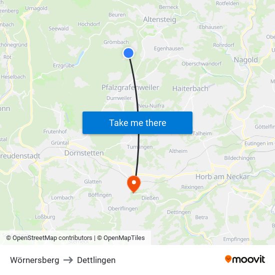 Wörnersberg to Dettlingen map