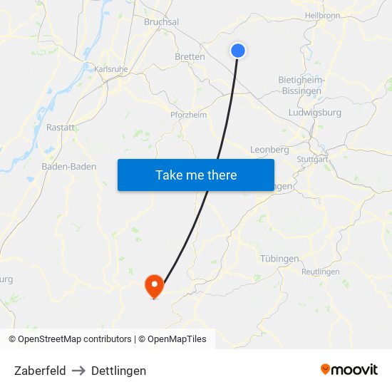 Zaberfeld to Dettlingen map