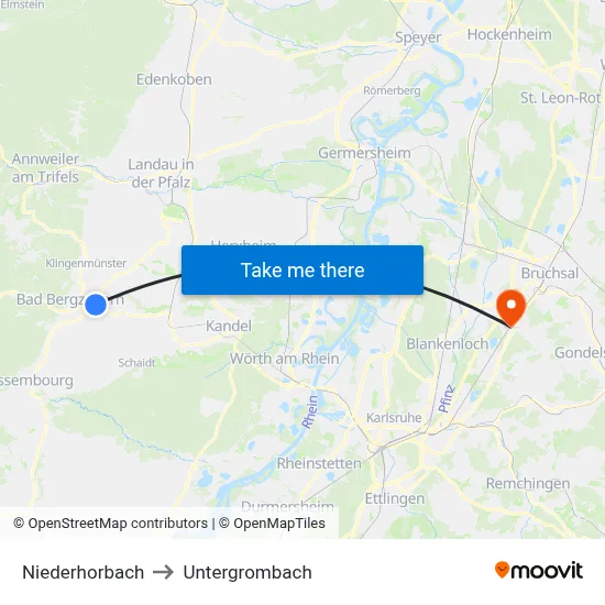 Niederhorbach to Untergrombach map