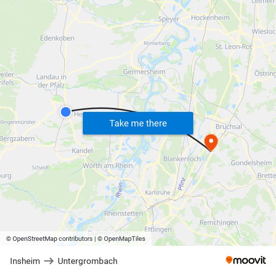 Insheim to Untergrombach map