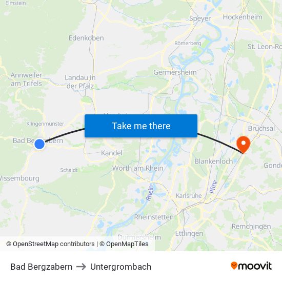 Bad Bergzabern to Untergrombach map