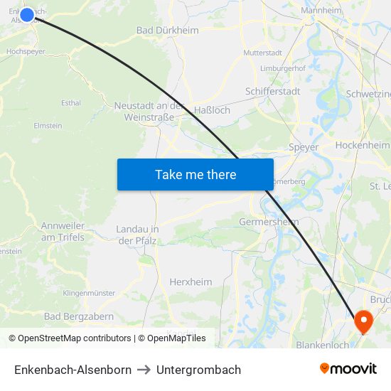 Enkenbach-Alsenborn to Untergrombach map