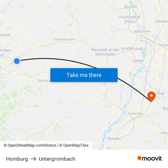 Homburg to Untergrombach map