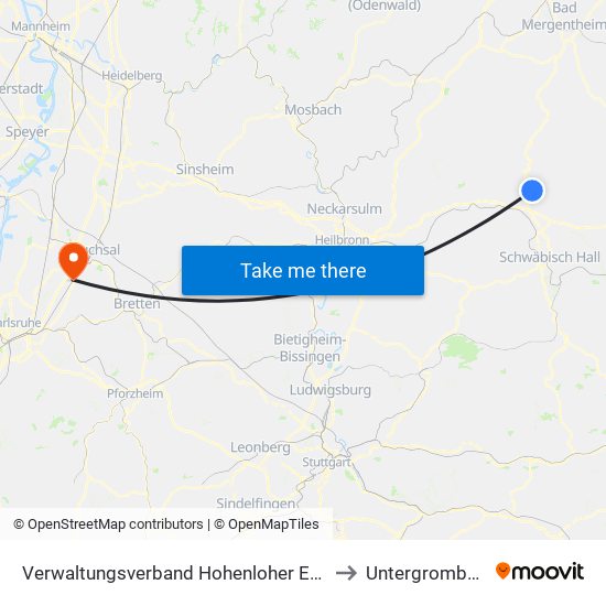 Verwaltungsverband Hohenloher Ebene to Untergrombach map