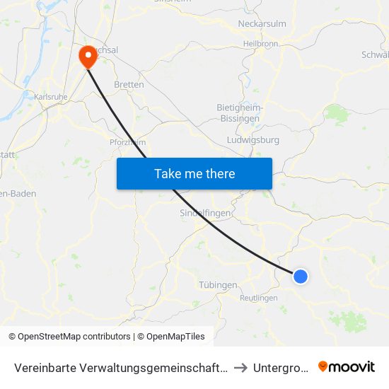 Vereinbarte Verwaltungsgemeinschaft Der Stadt Neuffen to Untergrombach map