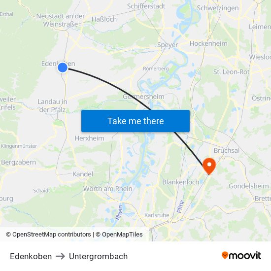 Edenkoben to Untergrombach map