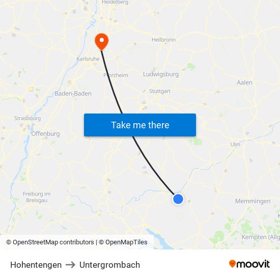 Hohentengen to Untergrombach map
