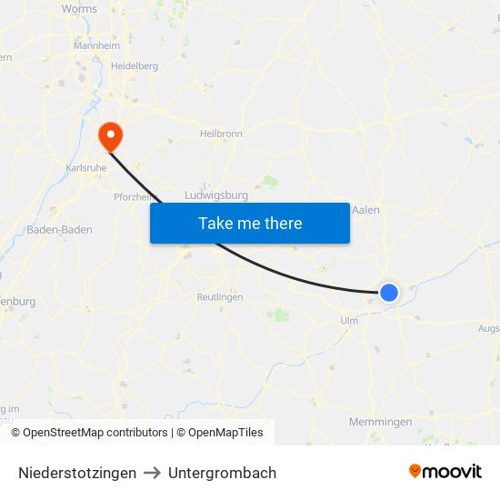 Niederstotzingen to Untergrombach map