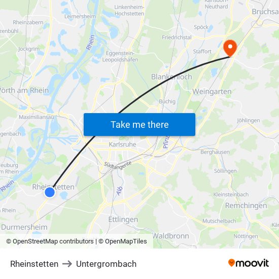 Rheinstetten to Untergrombach map