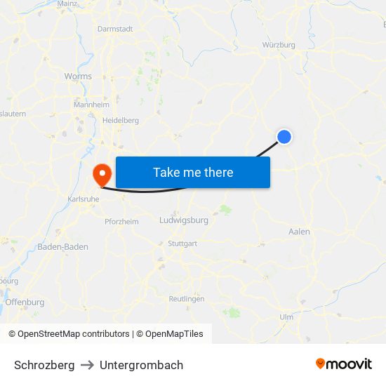 Schrozberg to Untergrombach map