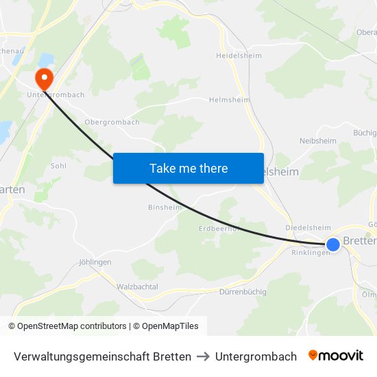 Verwaltungsgemeinschaft Bretten to Untergrombach map