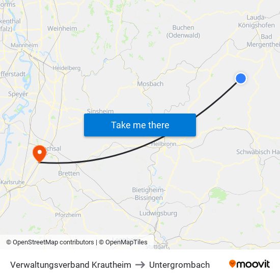 Verwaltungsverband Krautheim to Untergrombach map