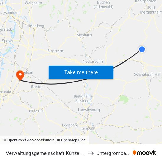 Verwaltungsgemeinschaft Künzelsau to Untergrombach map