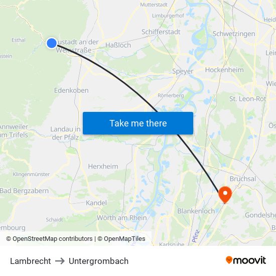 Lambrecht to Untergrombach map