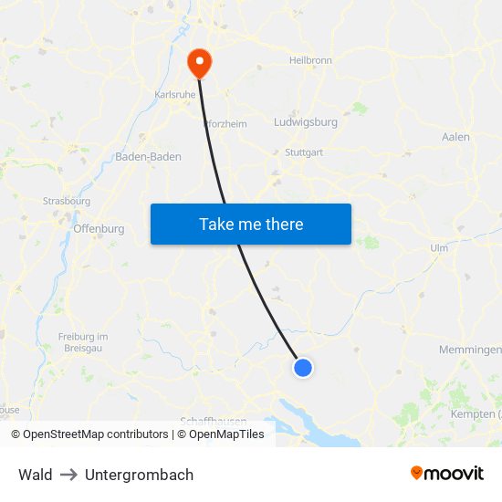 Wald to Untergrombach map