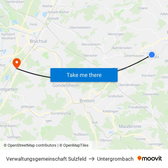 Verwaltungsgemeinschaft Sulzfeld to Untergrombach map