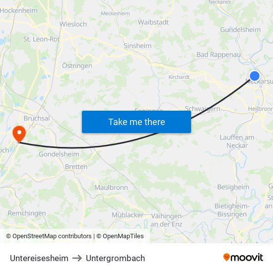 Untereisesheim to Untergrombach map