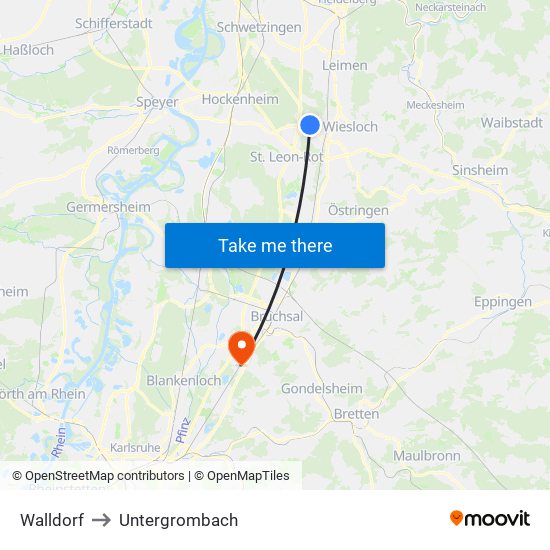 Walldorf to Untergrombach map