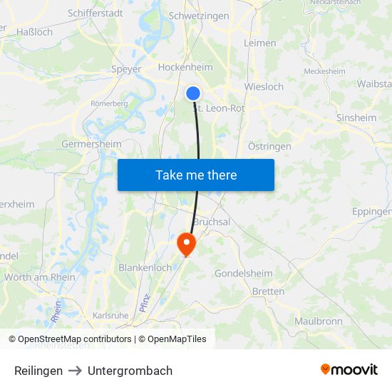 Reilingen to Untergrombach map