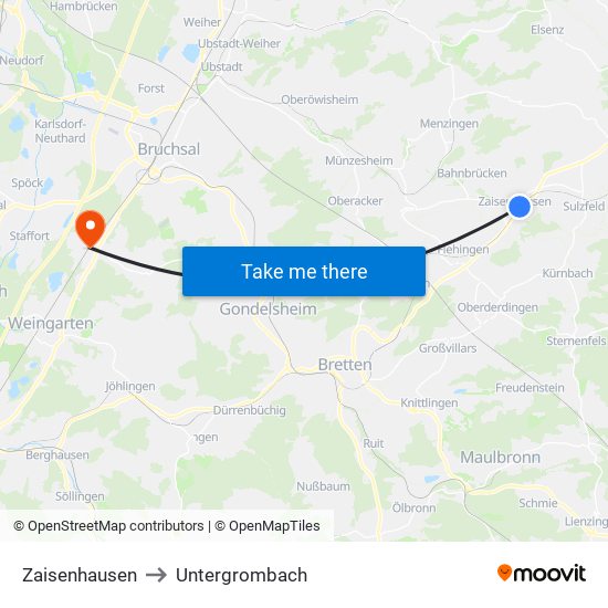 Zaisenhausen to Untergrombach map